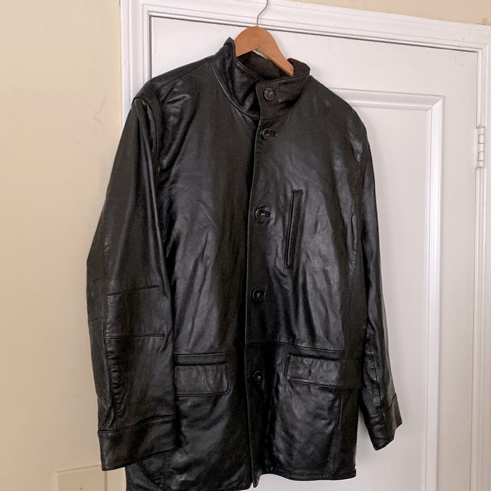 Black leather jacket.